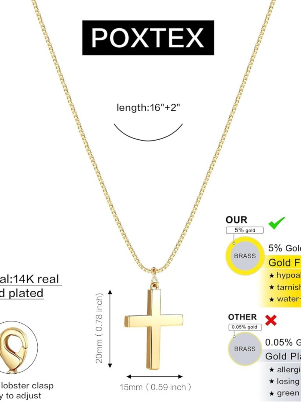 Easter Basket Stuffer Cross Necklace for Women Girls, Dainty 14K Gold Silver Pla - Picture 3 of 6